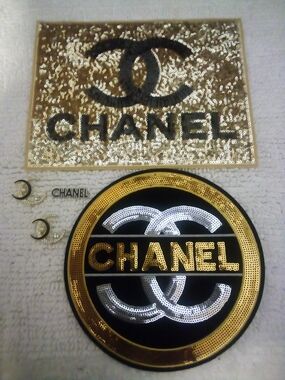 Gold & Black Sequin Logo Iron On Patch Set